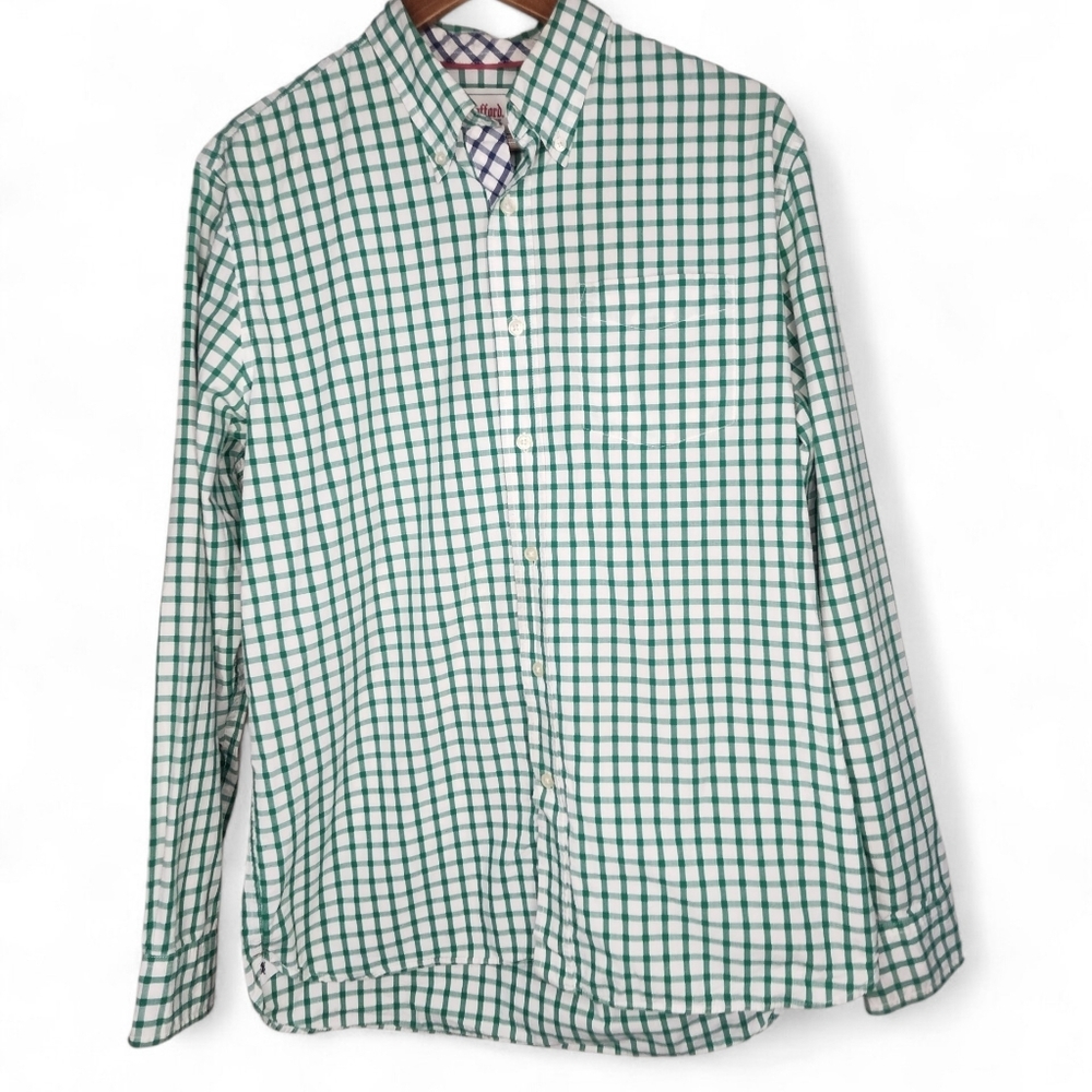 Stafford Prep Green and White Check Long Sleeve Shirt Size M